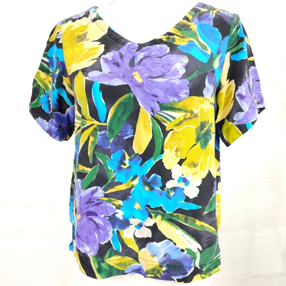 PER SE SILK FLORAL PULLOVER TOP (152)